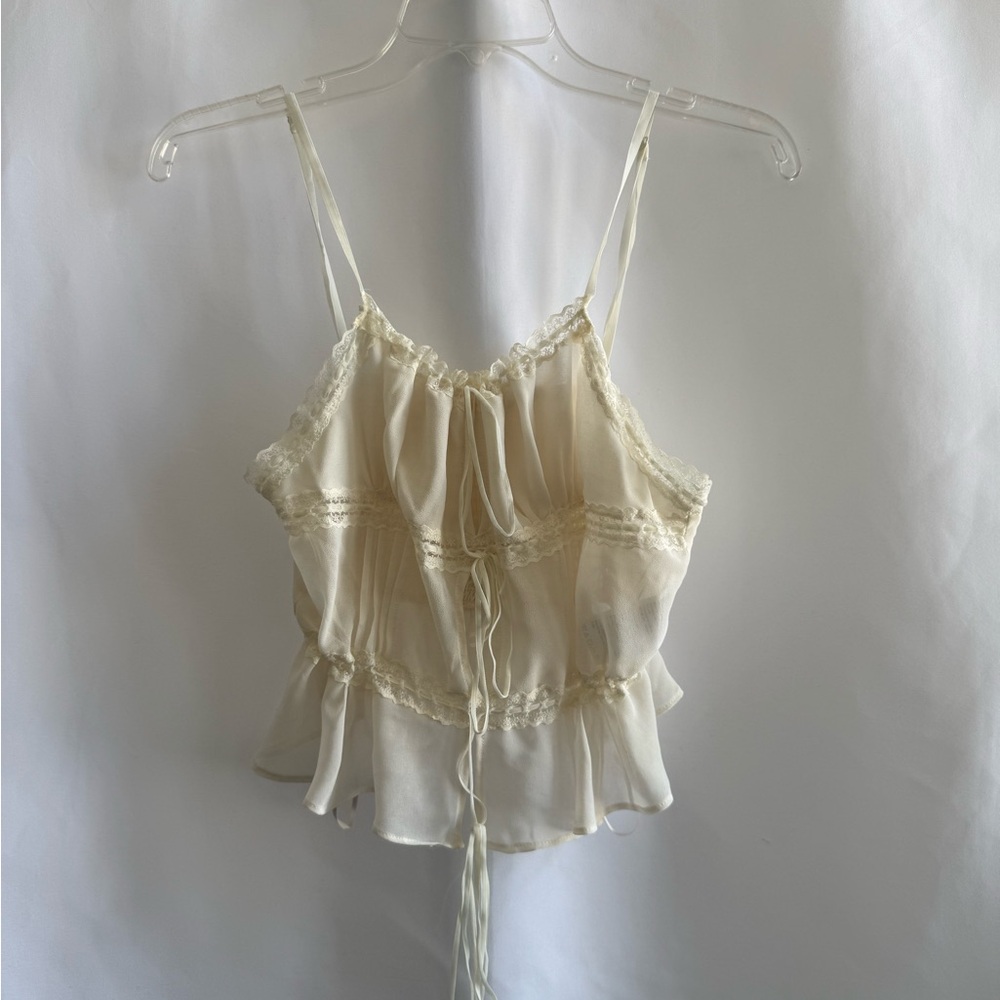 Sheer Lace-Trim Cami Top in Cream